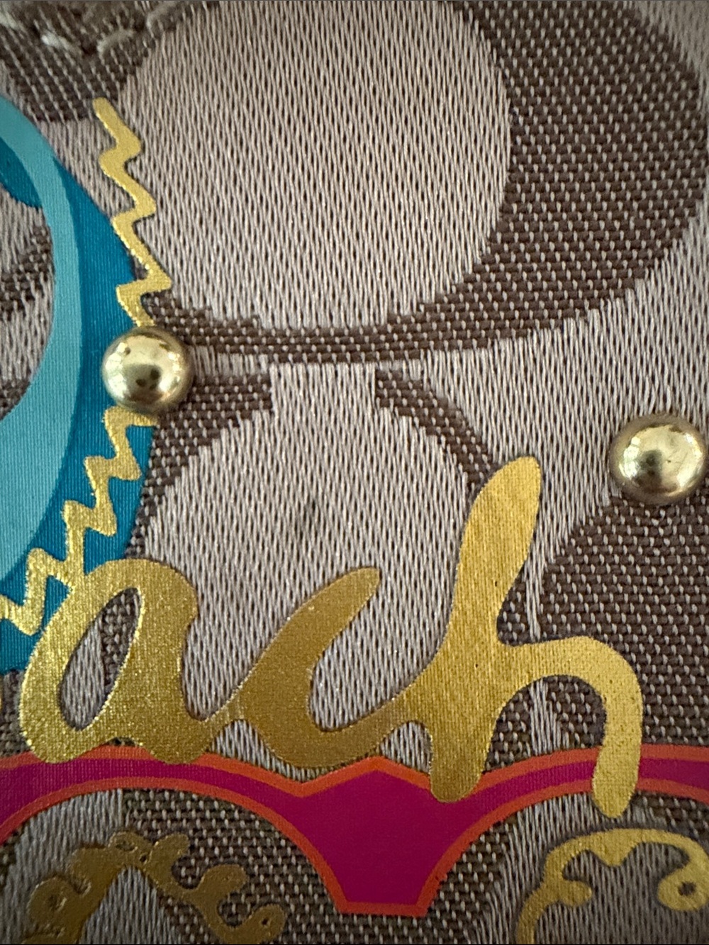 Coach Beige Signature Heart Coin Case Keychain with Blue, Pink & Yellow Accents - Picture 11 of 11